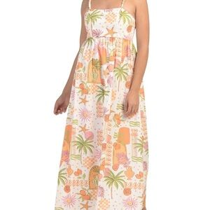 Japna Tropical Print Maxi Sundress in Peach & Green large